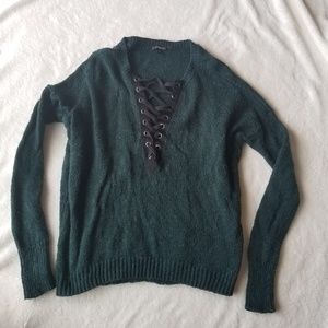 Green lace up front sweater